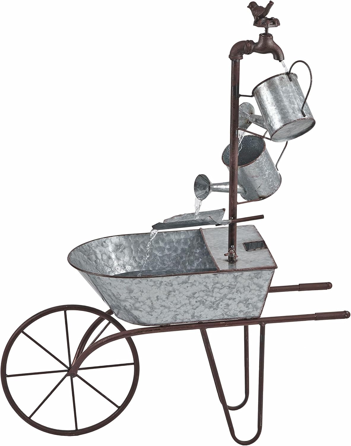 Alpine Corporation MCC574 Outdoor Floor Galvanized Shovel Pitcher Bucket Fountain, 41' Vintage Garden Water Feature, Patio & Backyard Décor, Gray