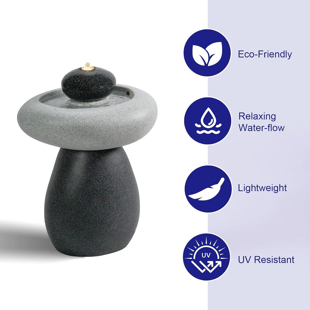 24.02' H Outdoor Water Fountain Made with Eco-Friendly Recyclable Materials, Polyethylene Rock Waterfall Outdoor Fountain, Garden Decor with LED Light & Pump for Patio, Backyard