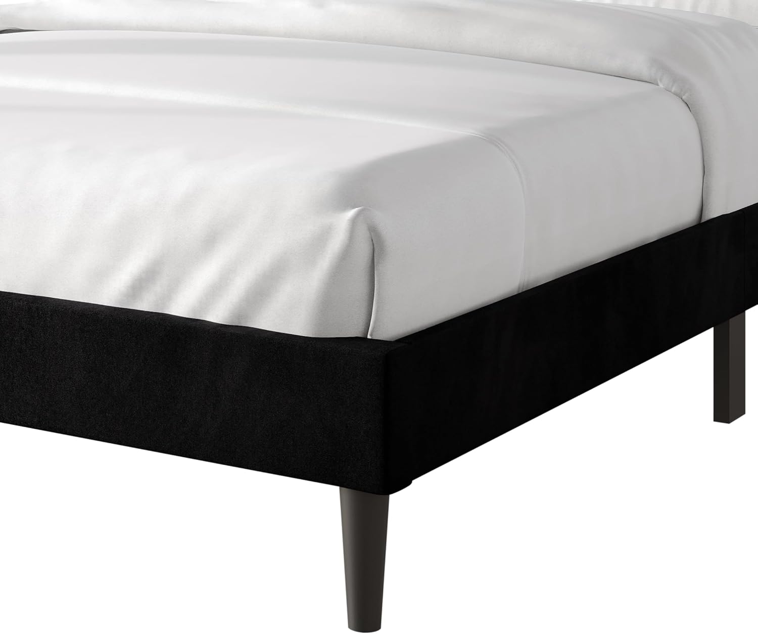 Queen Platform Bed Frame with Chevron-Stitched Wingback Headboard, Velvet Upholstery, No Box Spring Needed, Easy Assembly, Brown
