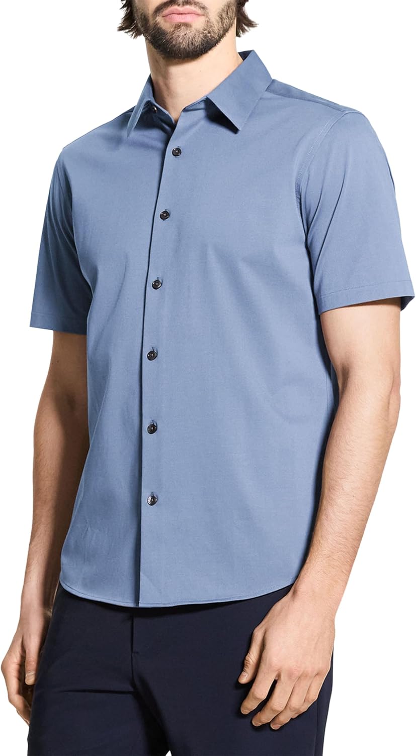 Theory Men's Theory Men's Irving Short Sleeve Button Down Woven in Structure Knit