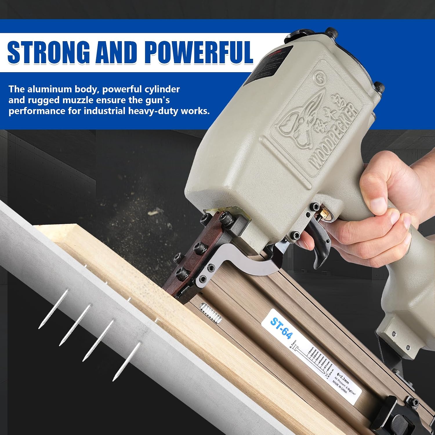 WOODPECKER ST64 Pneumatic Concrete T Nailer Kit with 2-Inch (50mm) T Nails × 800PCS