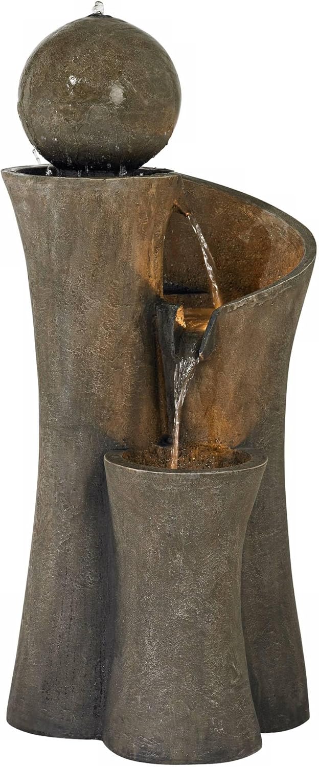 Sphere Curve 39 1/2' High Large Modern Zen Indoor Outdoor Decor Faux Stone Floor Fountain with Light LED Waterfall Cascading Water Feature for Outside Garden Patio Yard Backyard - John Timberland