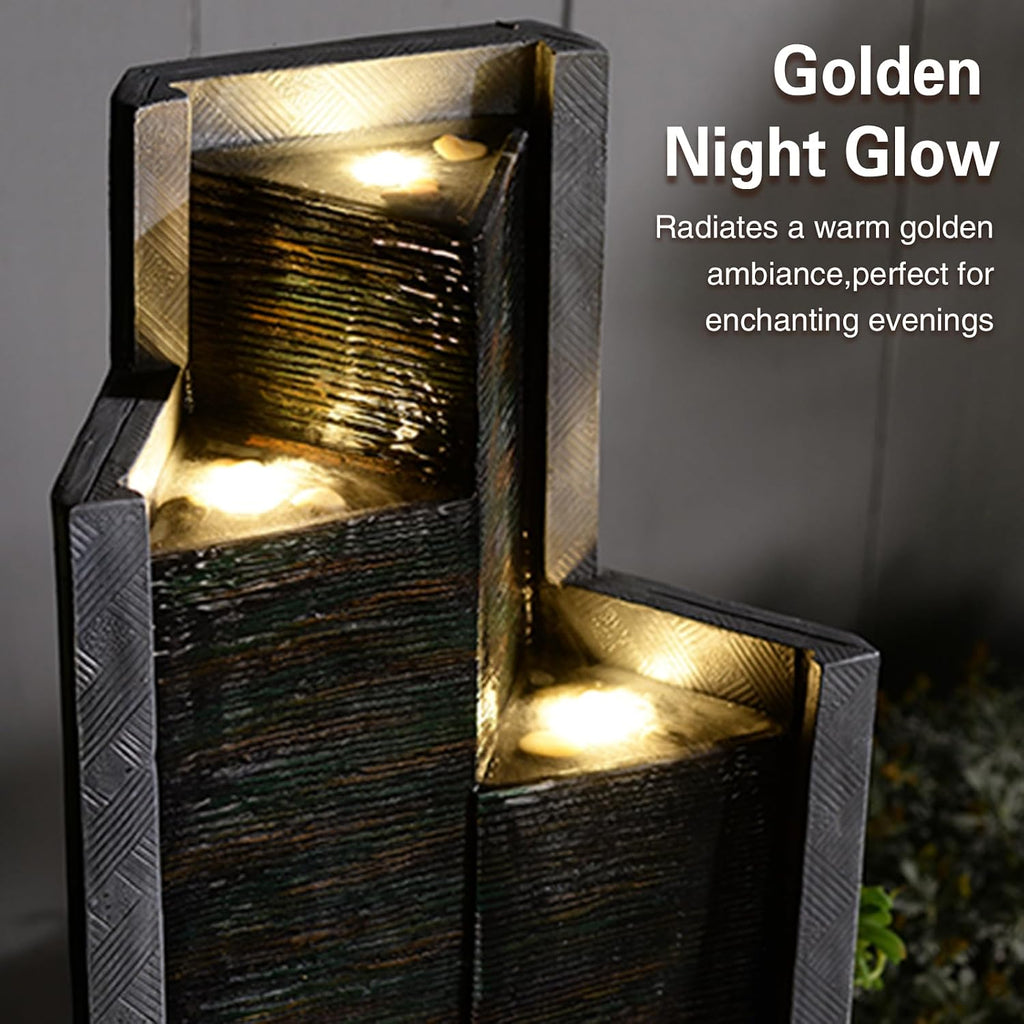 Sunlinua 49.6H Modern Outdoor Water Fountain with LED Light Garden Cascading Waterfall Feature for Indoor or Outdoor Cascading Waterfall for Relaxing Garden Patio Backyard Porch or Home Décor
