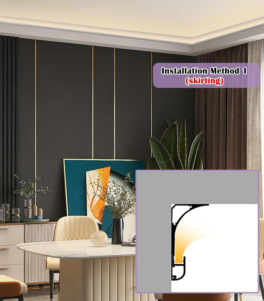 LED Crown Molding Trim for Indirect Lighting, 8x6cm LED Channel Track, Aluminum Coving Profile for Home Decor, Wall Corner & Floor Lighting (1m/3.3ft)