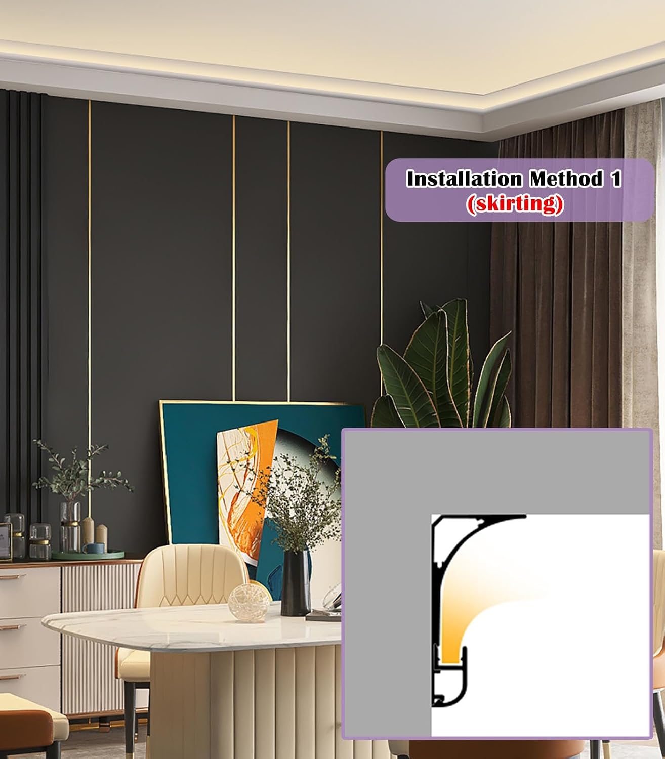 LED Crown Molding Trim for Indirect Lighting, 8x6cm LED Channel Track, Aluminum Coving Profile for Home Decor, Wall Corner & Floor Lighting (1m/3.3ft)