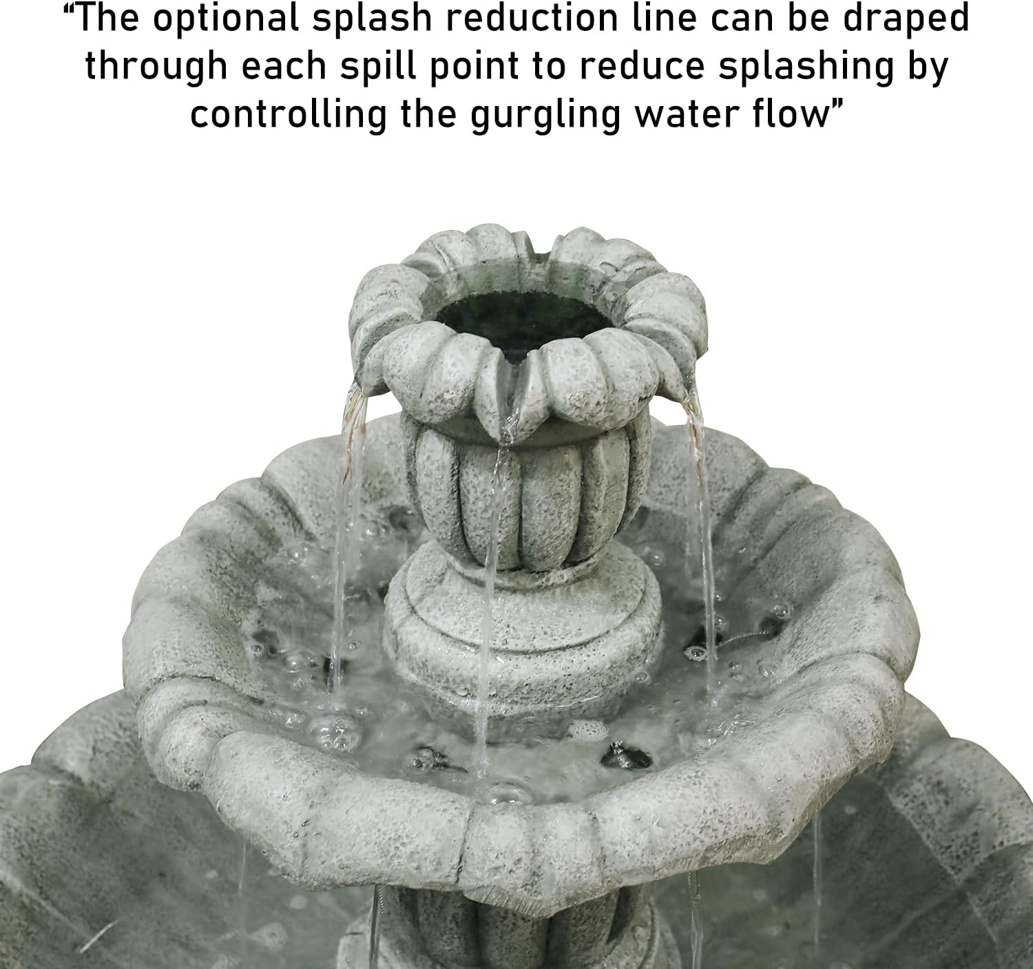 39.3' H Outdoor Floor Water Fountain, 3-Tiers Concrete Water Fountain with Submersible Electric Pump - Garden Cascading Waterfall for Yard Patio Lawn Home Decor