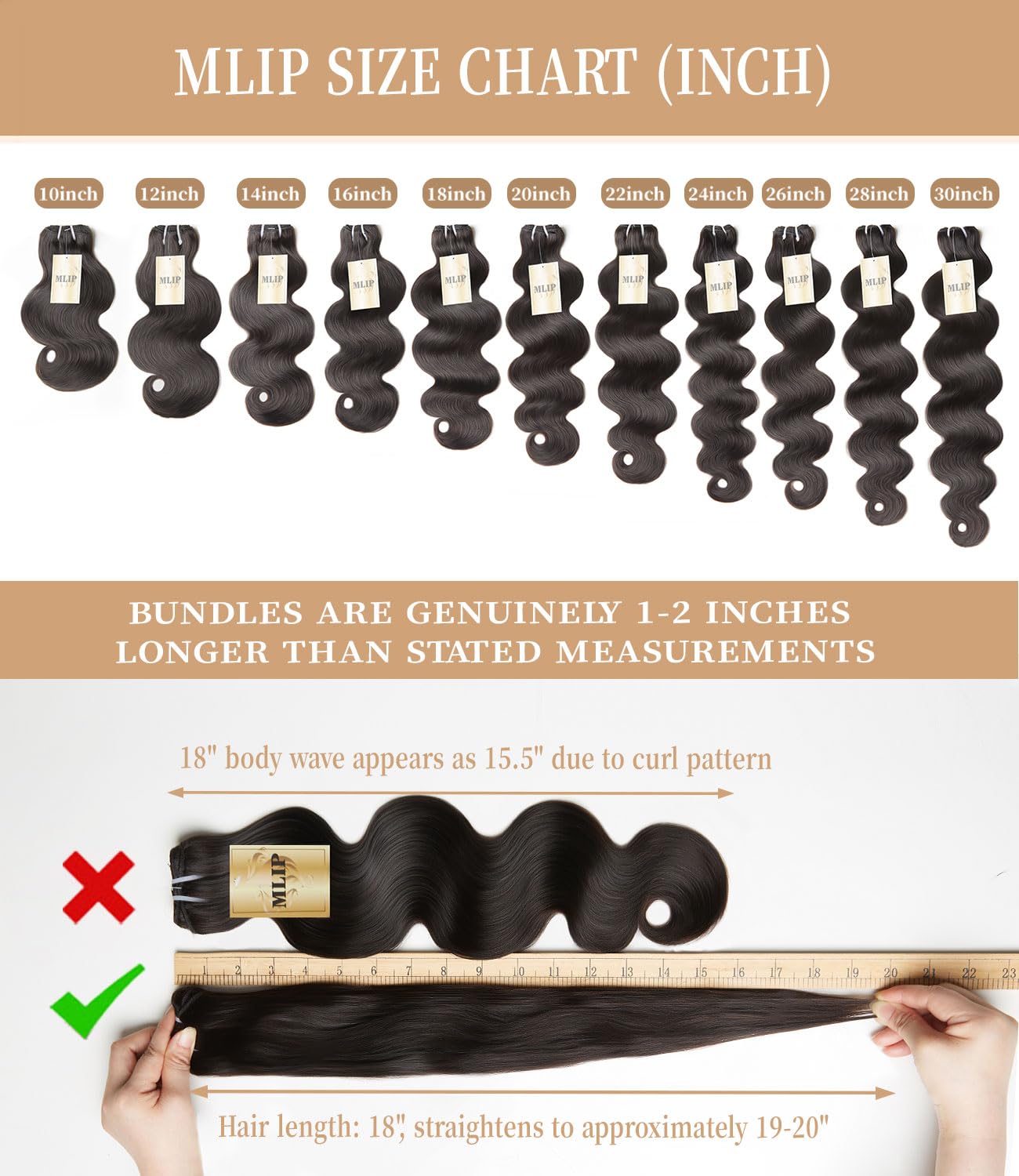 MLIP Body Wave Bundles Human Hair, 100% Raw Indian Hair, Full & Thick, No Tangle No Shedding, Silky Soft After Multiple Washes, Lasts 3X Longer, Natural Color, 3 Bundles 10 10 10 Inch