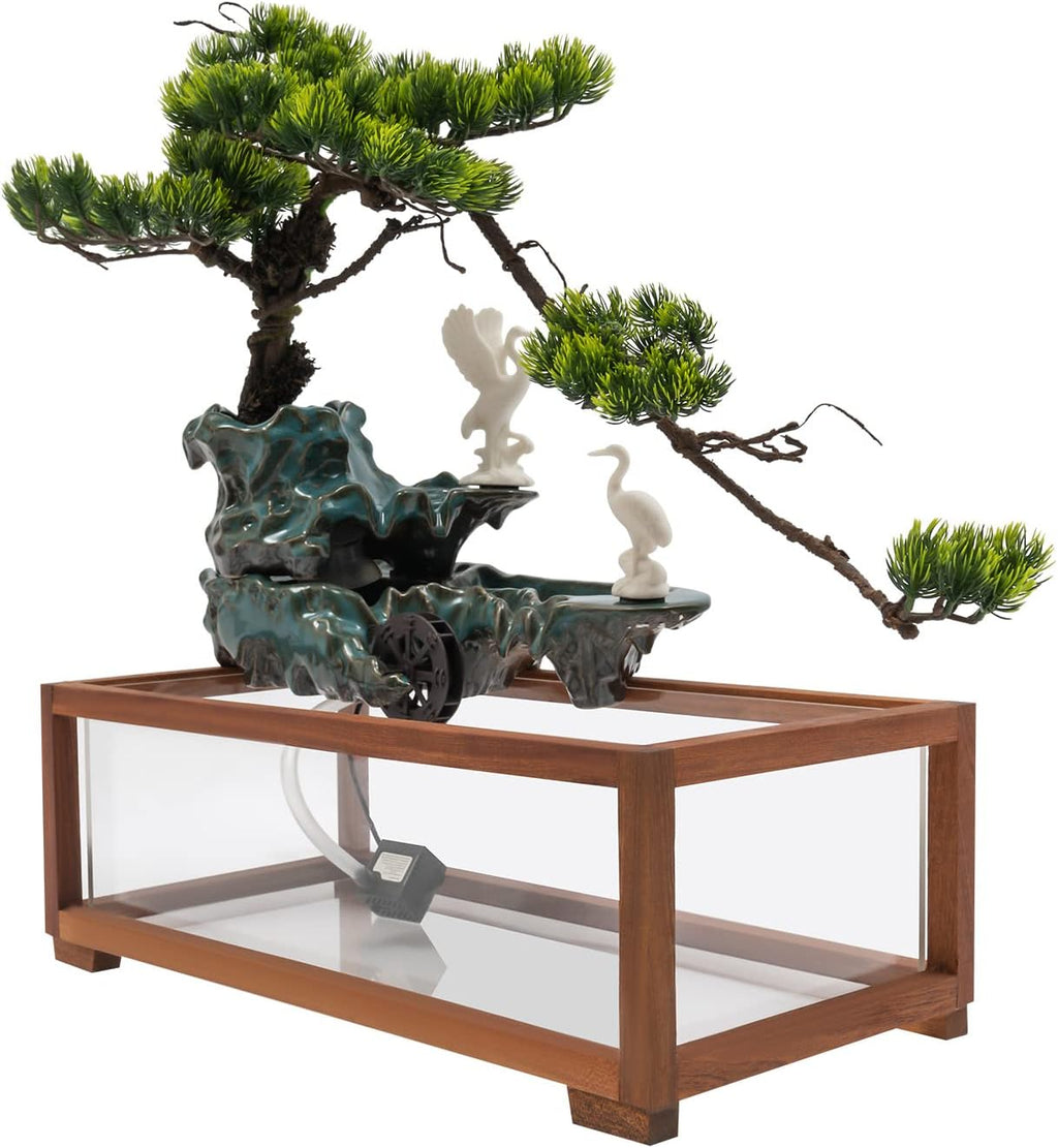 Tabletop Fountain with LED Light,Fish Tank,Artificial Landscape Tabletop Fountain with Pump|Atomizer,for Indoor Outdoor Decoration,Stress Relief,Meditation,Wealth Boom (Tree|Large Fish Tank)