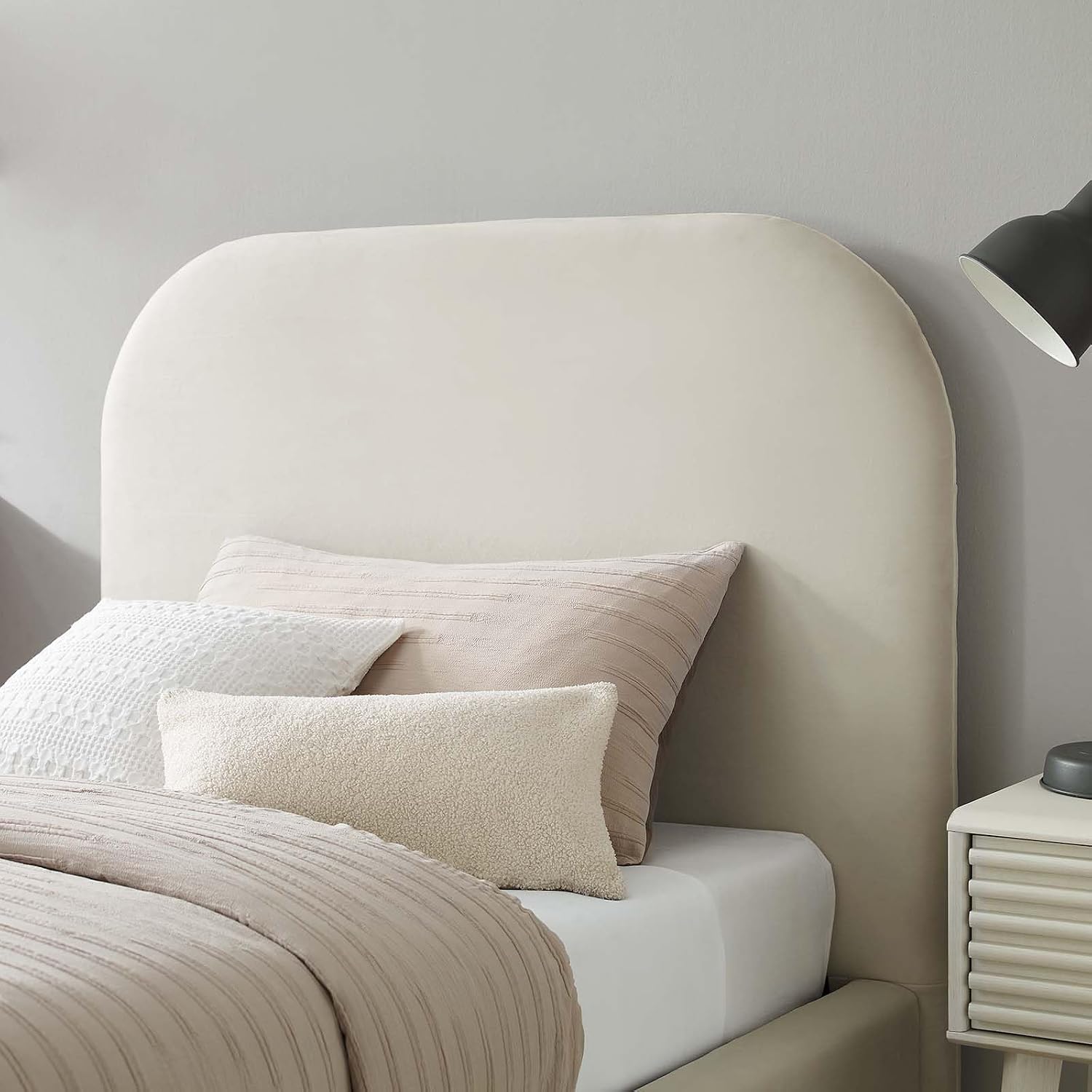Modway Keynote Modern Bed Frame, Twin Size with Curve Shaped Headboard in Alabaster