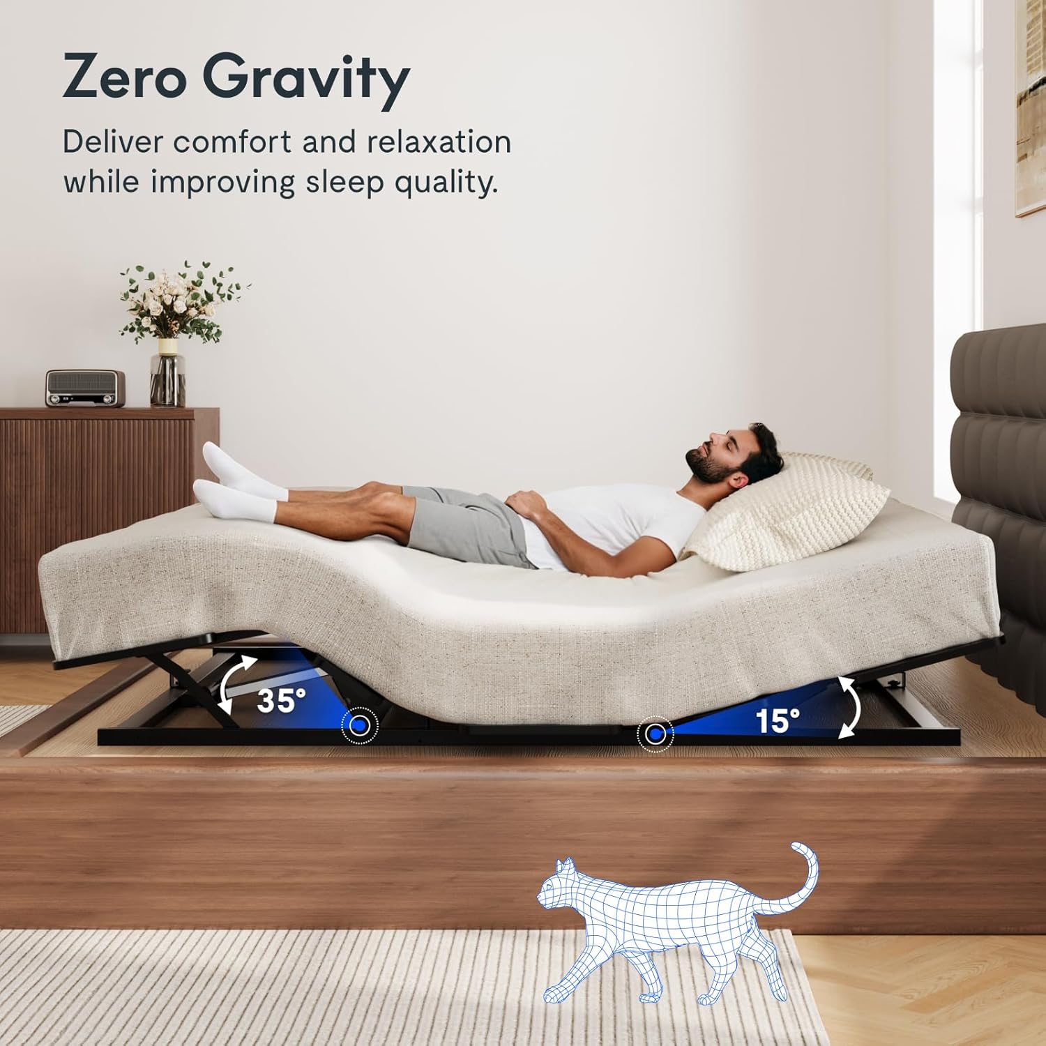 FLEXISPOT S3K-Lite King Size Adjustable Bed Frame Base, Zero Clearance, Independent Head & Foot Incline, Zero Gravity, Wireless Remote, 12'' Legs, Easy Assemble, 5-Year Warranty, 750 lbs.