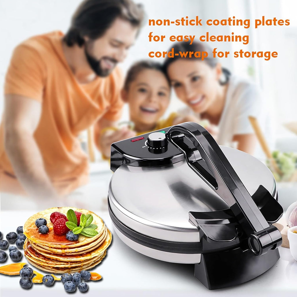 Electric Roti Maker– Non-Stick Chapati Press with Adjustable Temperature, Double-Sided Heating, Anti-Scald Handle & Indicator Lights, 10 Inch Tortilla Crepe Pancake Machine