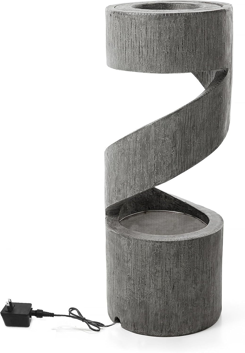 Glitzhome Outdoor Fountain with LED Light, Spiral Water Fountain Outdoor with Stone Planter, Modern Curved Waterfall Fountains Water Feature for Garden Patio, 31.3'H