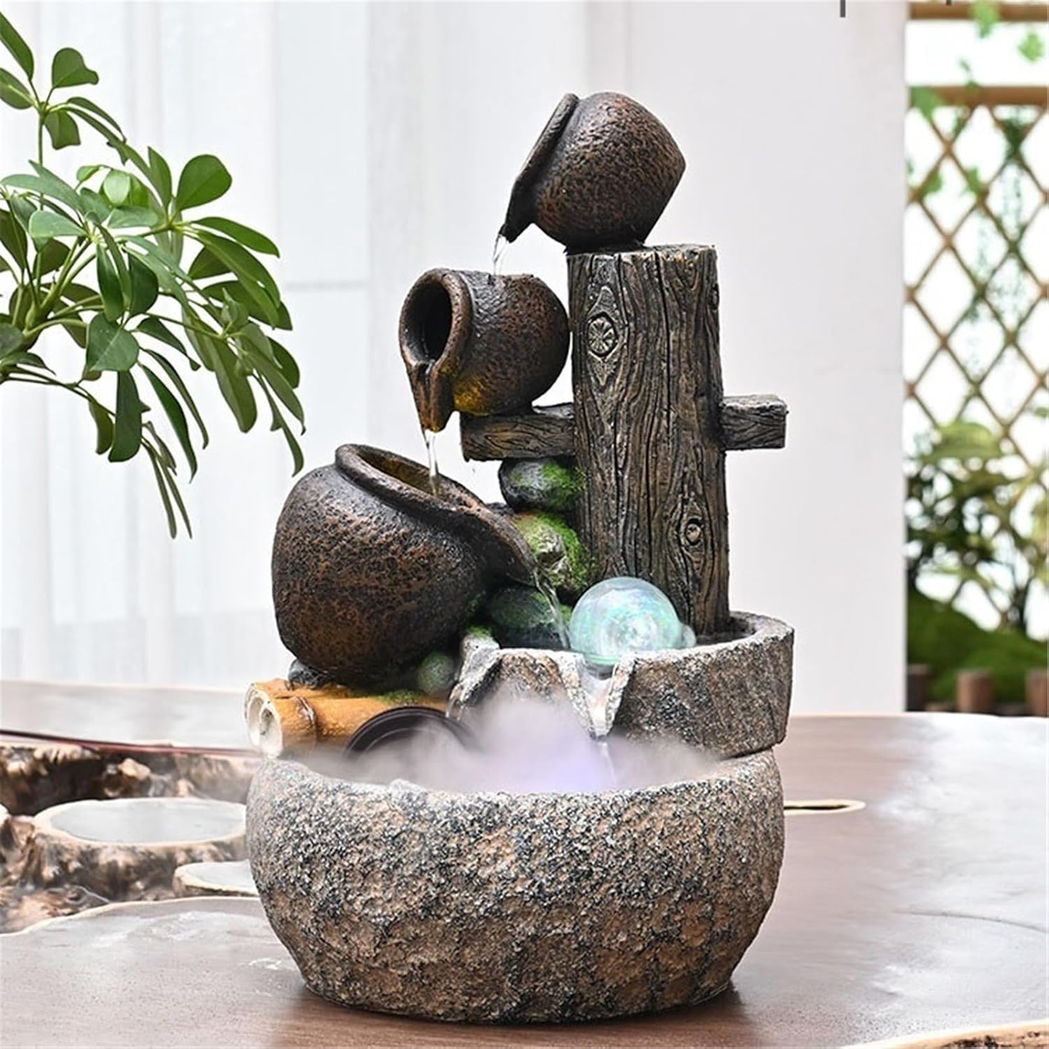 Tabletop Fountain Waterfall Desktop Fountains Rockery and Flowing Water Ornaments Circulating Waterscape Decoration