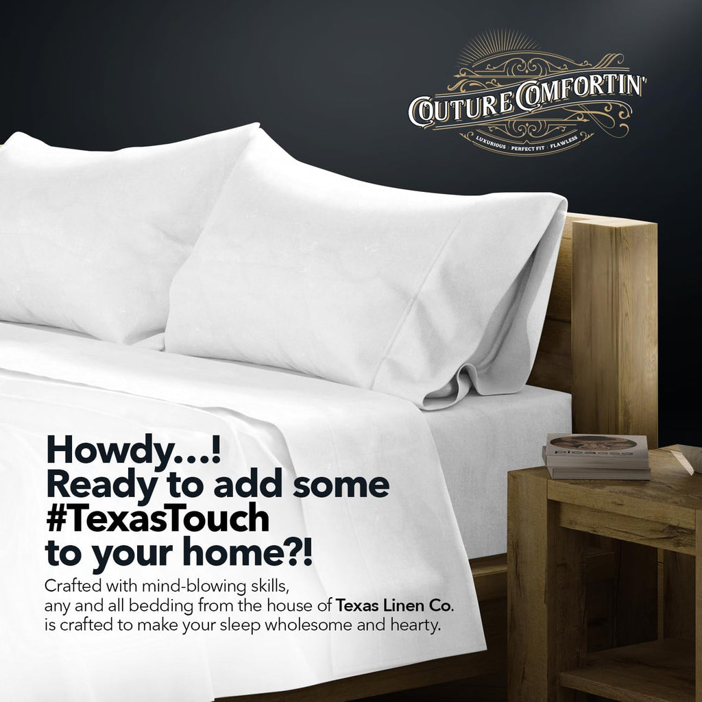 TEXAS LINEN CO. 100% Egyptian Cotton Queen Sheets Set Pack of 2 - Luxury 1500 Series Couture Comfortin' Collection Egyptian Cotton Sheets Queen Bed Set (8 PC, White), 17' Deep Pocket, Hotel Bedding