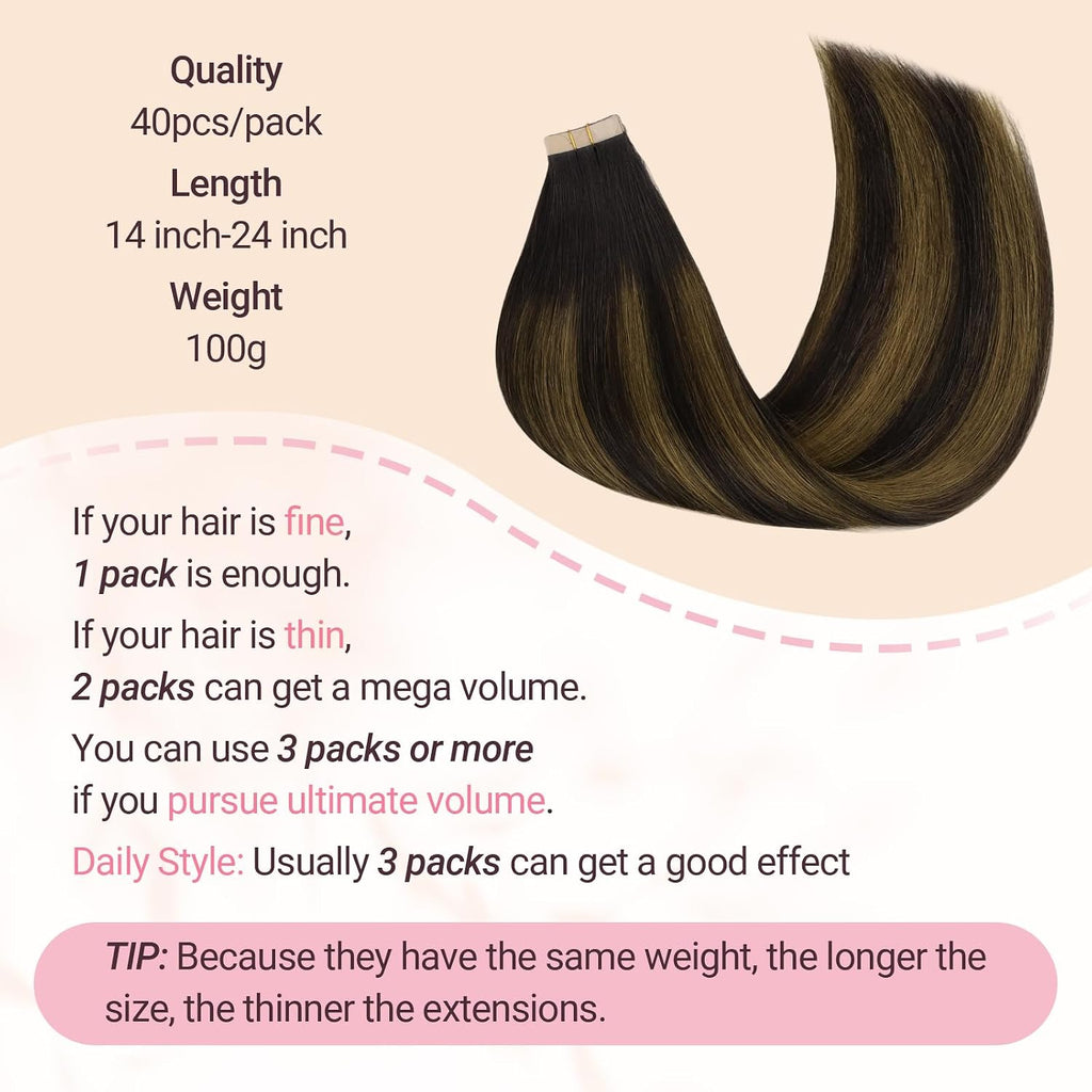 MAXITA Tape in Hair Extensions Human Hair Balayage Dark Brown to Chestnut Brown 20 inch 100g 40pcs Real Human Hair Extensions Natural Hair Extensions Remy Straight Hair
