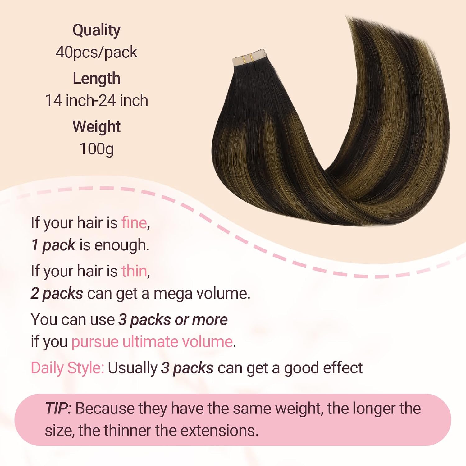 MAXITA Tape in Hair Extensions Human Hair Balayage Dark Brown to Chestnut Brown 20 inch 100g 40pcs Real Human Hair Extensions Natural Hair Extensions Remy Straight Hair