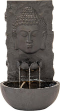 XBrand 30 in H Buddha Zen Indoor/Outdoor Wall Water Fountain, Cascading Resin Garden Fountain with Warm LED Light, Soothing Water Feature for Patio, Porch, Backyard or Meditation Decor, Black