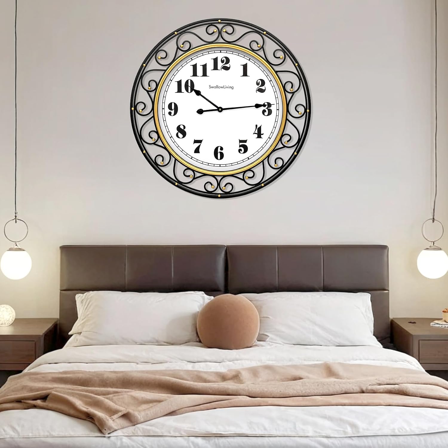 SwallowLiving 30 Inch Vintage Iron Large Black Metal Frame Wall Clock Silent, Battery Operated, Elegant Retro Decor for Living Room, Kitchen, Office, Dining Room, and Bedroom