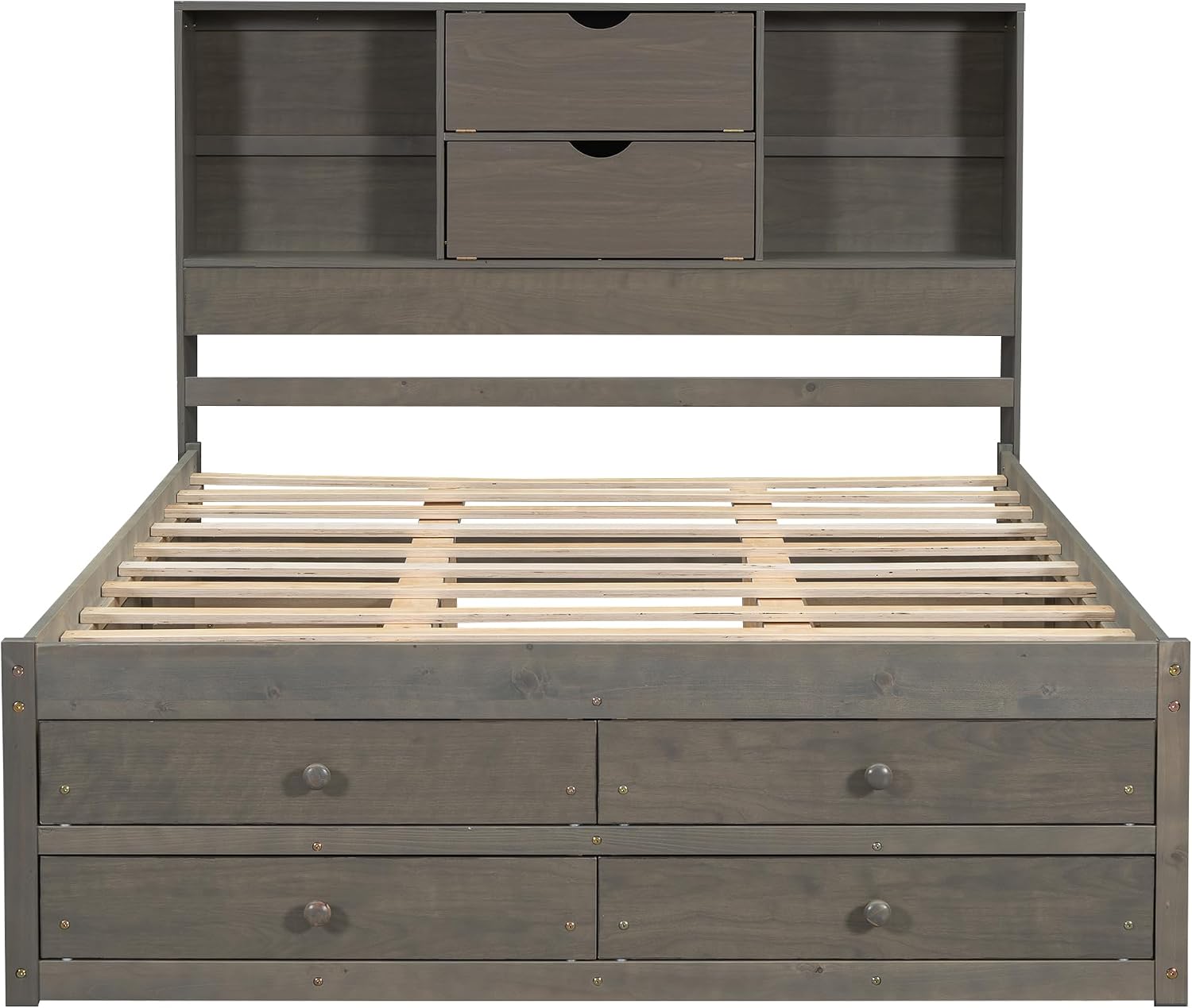 VilroCaz Wood King Size Platform Bed with Storage Headboard, Modern Platform Bed Captain's Bed Frame with 8 Drawers, Sturdy Slats Support, Maximize Space (Grey-M3, King)