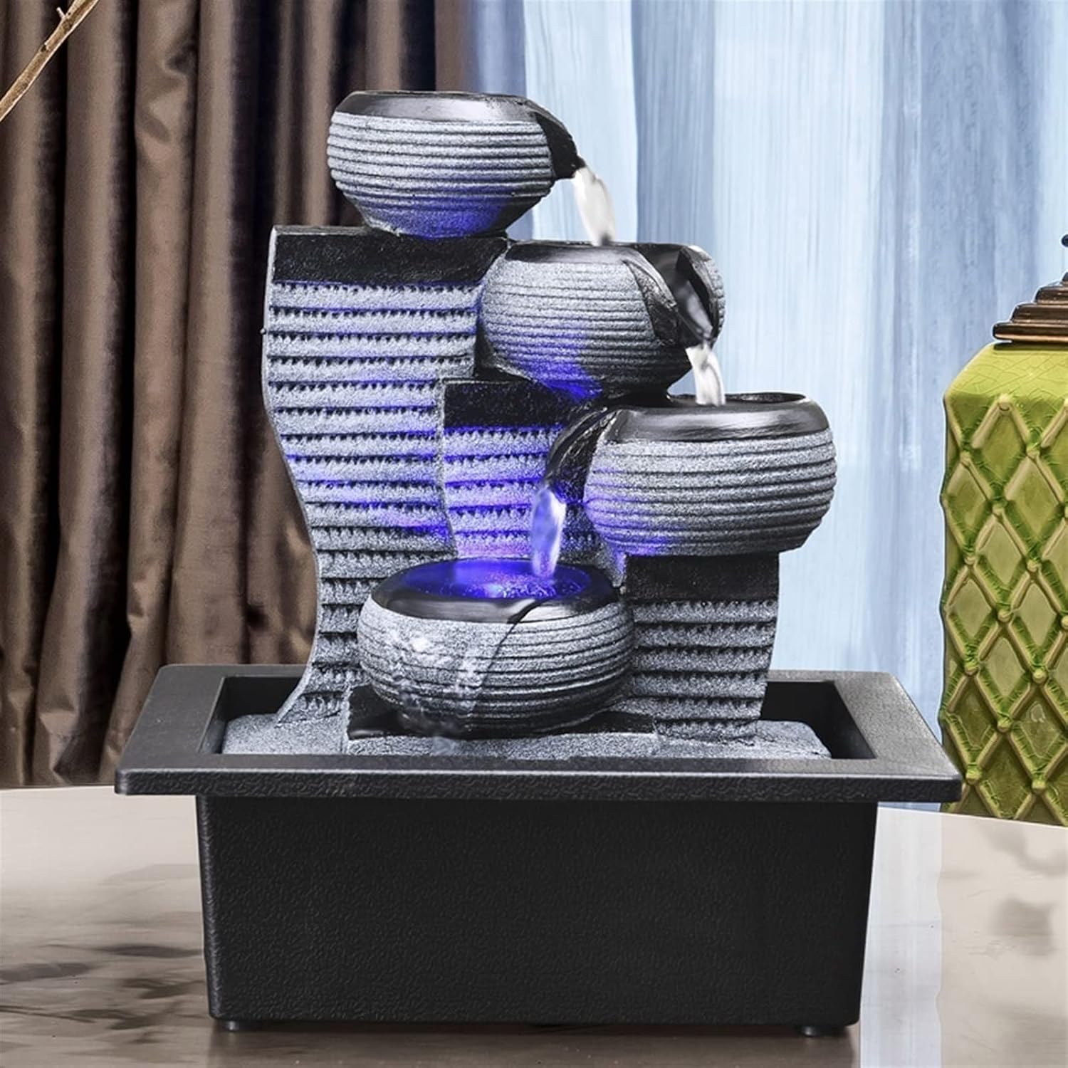Indoor Water Fountain Tabletop Fountains Stacking Creative Modeling Indoor Running Water Desktop Fountain Decoration Feng Shui Ball Simple Office Decorations Meditation Fountain