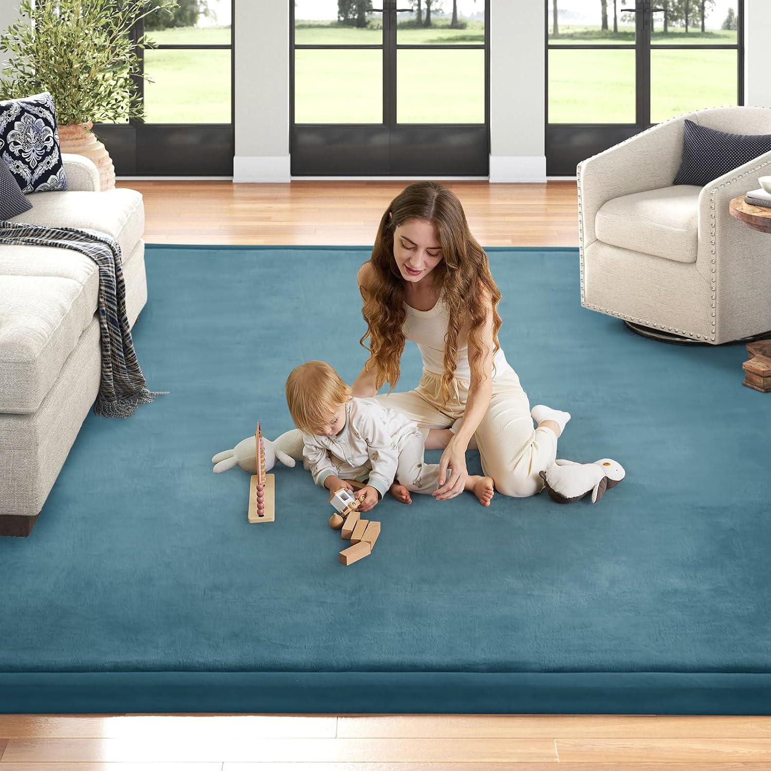 Baby Play Mat for Floor Nursery Rug Muscle Mat Area Rug Playroom Rug Playpen Mat Memory Foam 1.3' Thick Crawling Mat for Babies,Toddlers, Infants, Kids 71'x79',Indigo