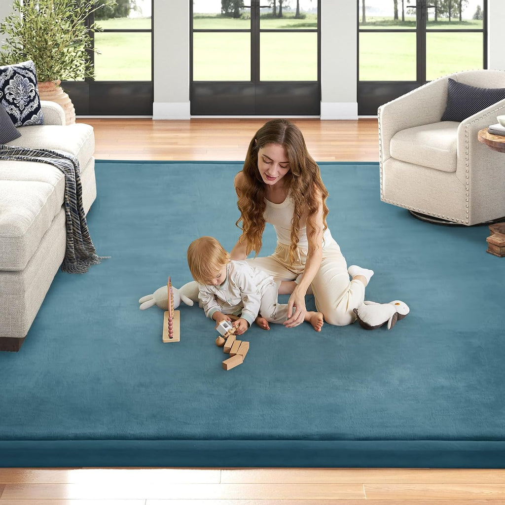 Baby Play Mat for Floor Nursery Rug Muscle Mat Area Rug Playroom Rug 79'x110' Playpen Mat Memory Foam 1.3' Thick Crawling Mat for Babies,Toddlers, Infants, Kids,Indigo