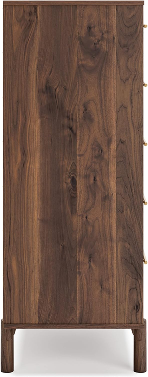 Signature Design by Ashley Calverson Contemporary 5 Drawer Chest of Smooth-Gliding Drawers and Safety Stop, Dark Brown