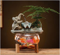 Ceramic Lucky Elephant Indoor Waterfall Fountain Aquarium Indoor Feng Shui Zen Decor Tabletop Water Fountain Glass Fish Tank for Home(Grey)