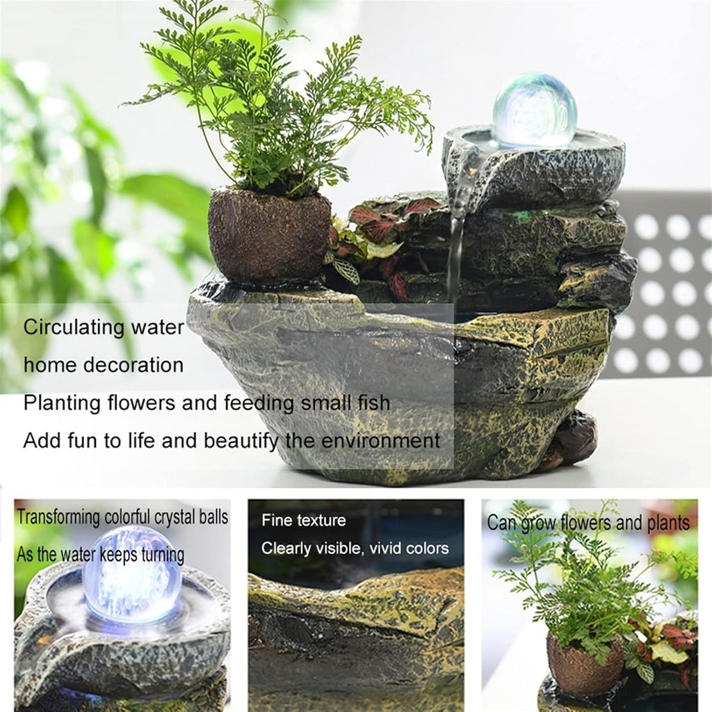 Indoor Water Fountain Tabletop Fountains Rockery Flowing Water Fountain Ornaments Fish Pond Office Micro Landscape Tea Table Top Bonsai Interior Decoration Meditation Fountain