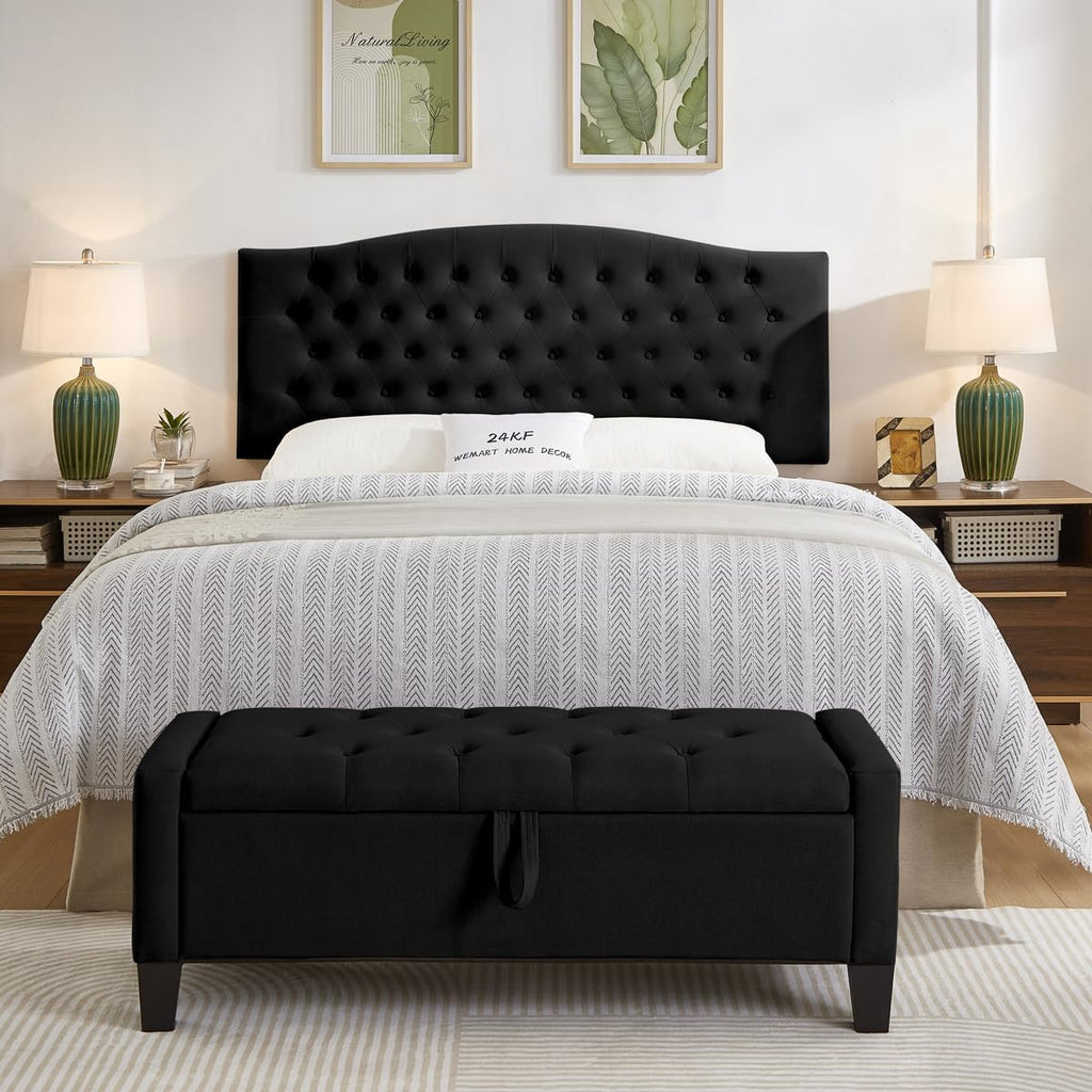 24KF Upholstered Tufted Button Wall Mounted Velvet Headboard,Comfortable Fashional Headboard Queen/Full Size,6058-Q-Black
