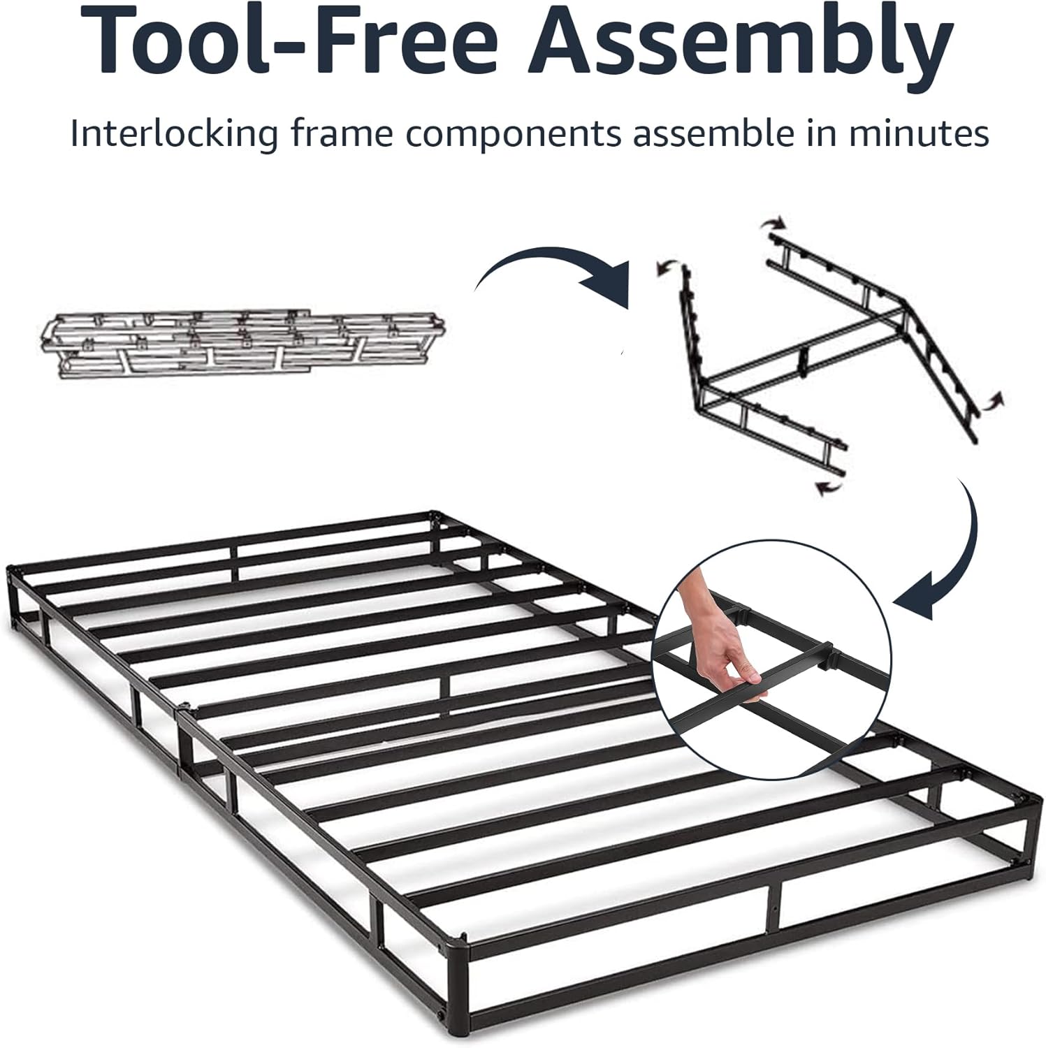 Amazon Basics Smart Box Spring Bed Base, 9-Inch Height Sturdy Mattress Foundation, Strong Metal Support, Tool-Free Easy Assembly, King, 79'L x 75.5'W x 9'H, White
