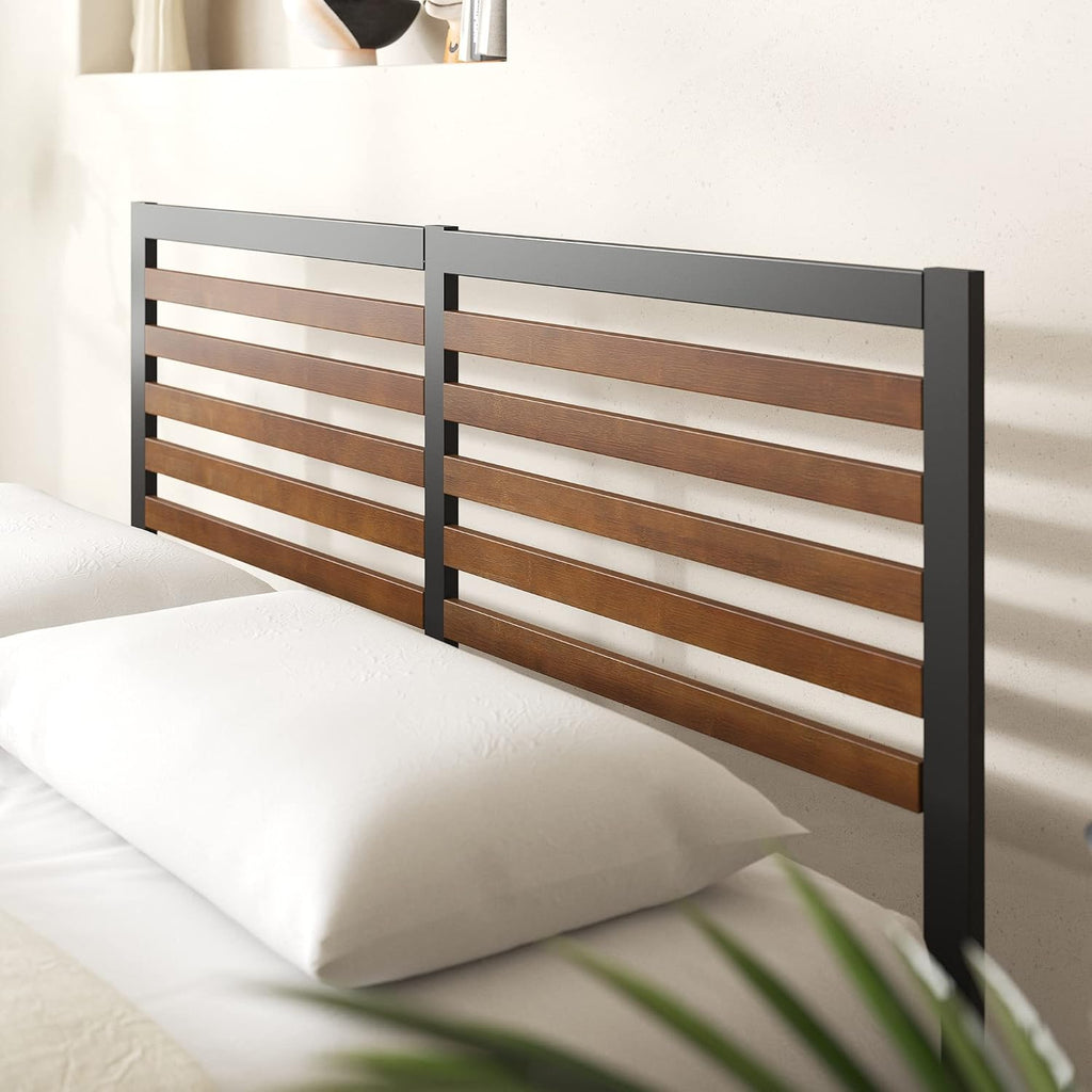 Zinus Kai Bamboo and Metal Platform Bed Frame with Headboard, No Box Spring Needed, Easy Assembly, Queen, Brown