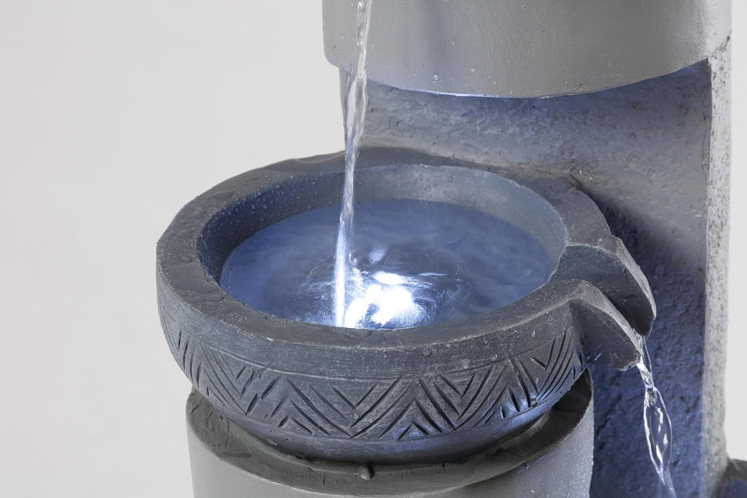 28' Outdoor Water Fountain with Led Lights, 4-Tiered Owl & Calla Lil Water Fountain, Outdoor Garden Waterfall Decor for Garden, Patio, Courtyard (32' Modern Pottery)