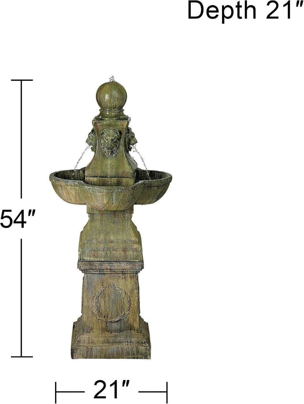 Royal Lion 54' High Large Italian Outdoor Decor Faux Stone Floor Fountain Standing Pedestal Tall Bubbler Water Feature for Outside Garden Patio Yard Backyard Porch Deck Relaxation - John Timberland