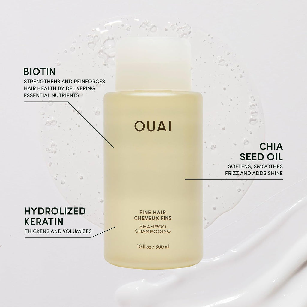 OUAI Fine Hair Shampoo, Conditioner, and Treatment Masque Set - Volumizing, Strengthening, Repairing - 3 Count (10oz Shampoo, 10oz Conditioner, 8oz Masque)