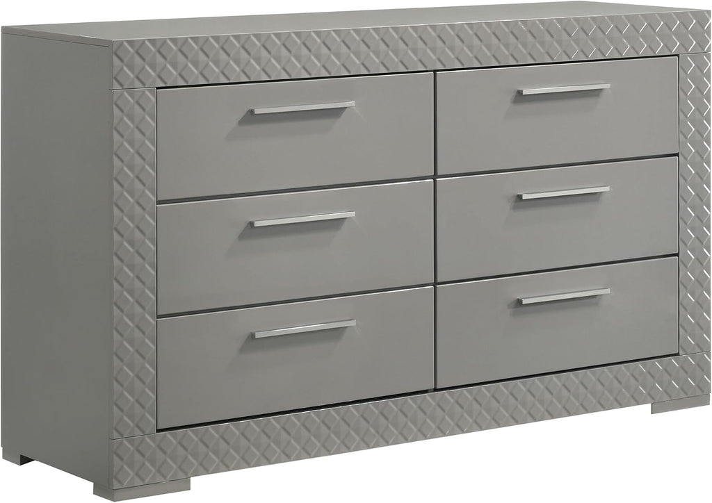Coaster Home Furnishings Ives Contemporary 5-Piece Bedroom Set Queen Size LED Panel Bed Frame 57-inch Headboard Grey High Gloss 224971Q-S5