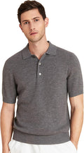 GreenMount Men's Merino Wool Polo Shirt Jacquard Short Sleeve Soft Light Weight