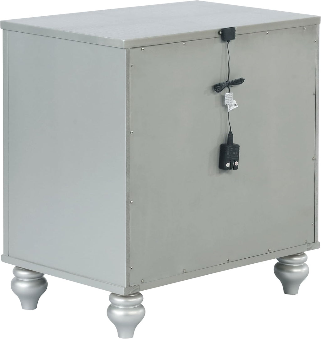Coaster Home Furnishings Gunnison Modern Classic 5-Piece Bedroom Set Leatherette Upholstered Queen Size LED Panel Bed Frame 63-inch Headboard Silver Metallic 223211Q-S5