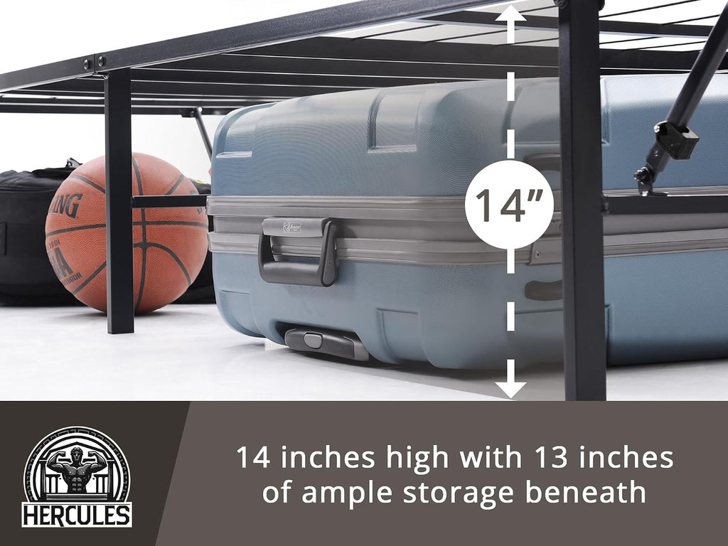 Hercules Folding Metal Bed Frame, 14 Inch Platform Mattress Foundation, King