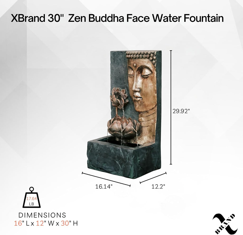 XBrand 30' Indoor/Outdoor Buddha Face Water Fountain with LED Light and Pump Zen Decor for Home, Office, Garden, and Patio