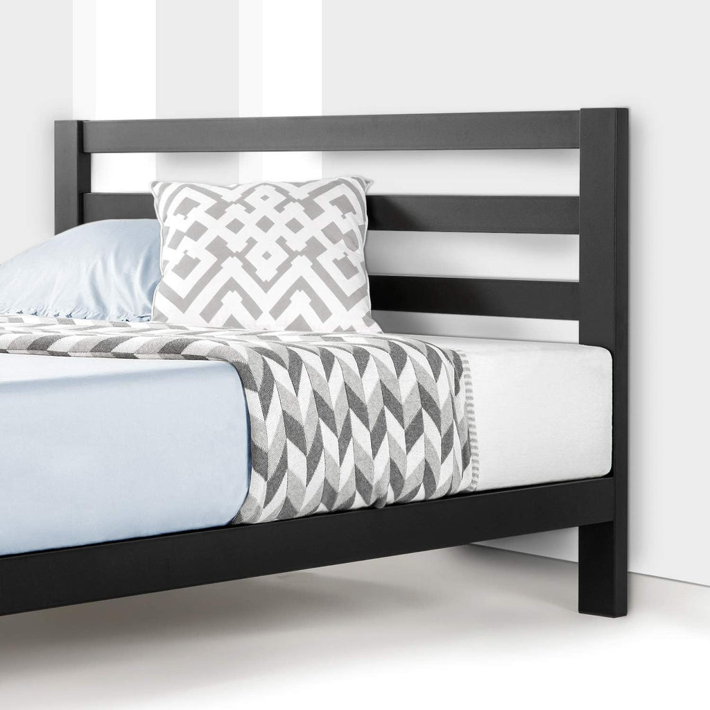 Mellow 10 inch Heavy Duty Metal Platform Bed W/Headboard/Wooden Slat Support/Mattress Foundation (No Box Spring Needed), Twin, Black