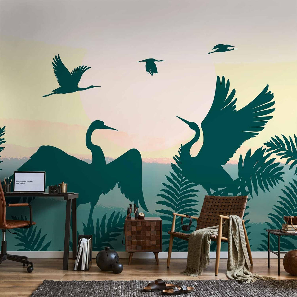 artgeist Premium Wall Mural Nature 157x110 in - Non-Woven Wallpaper Fleece Wall Decor Photo Print Picture Image Design Home Mural Crane Birds Landscape g-C-10093-a-a