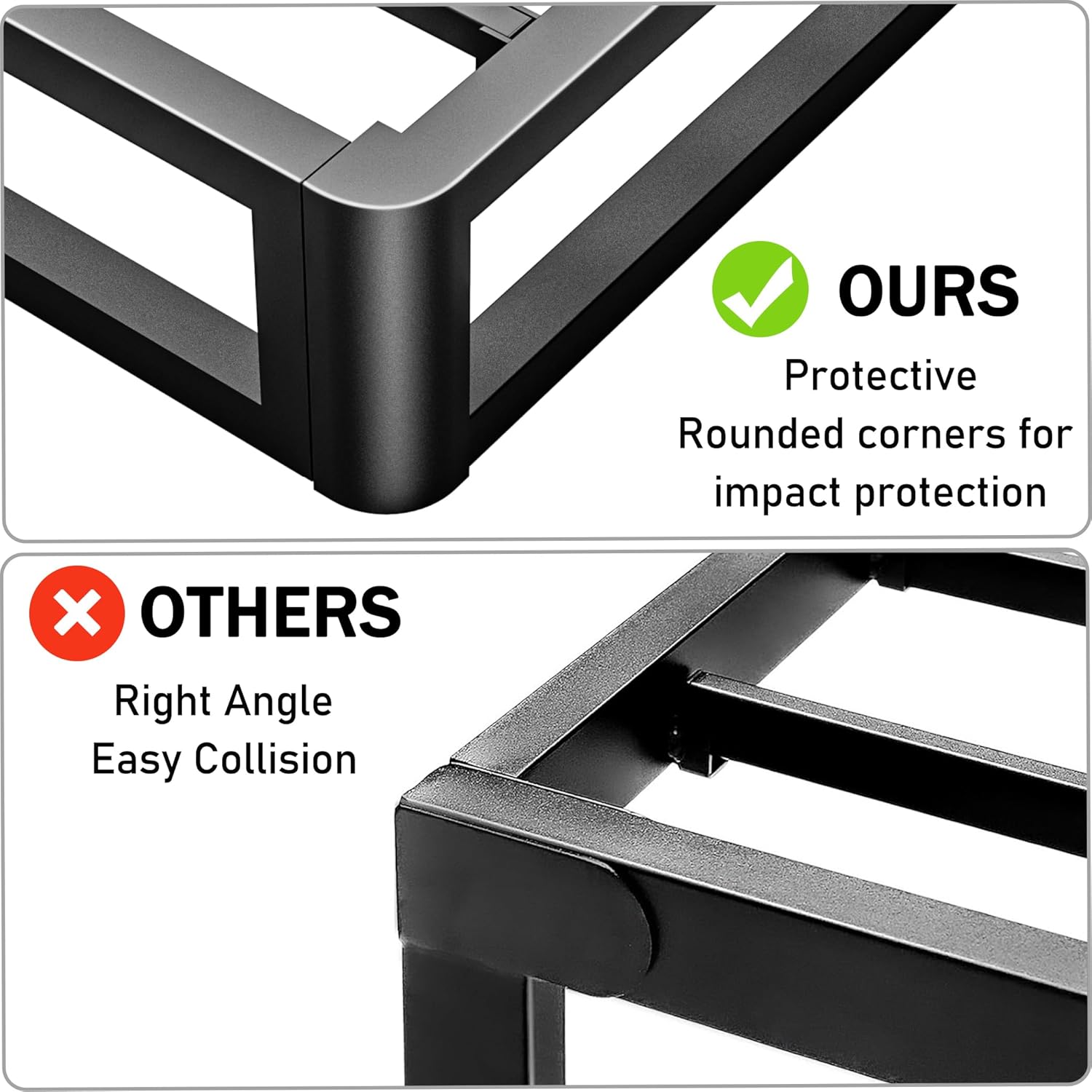 Firpeesy 6 Inch Queen Bed Frame with Round Corner Edges, Low Profile Queen Metal Platform Bed Frame with Steel Slat Support, No Box Spring Needed/Easy Assembly/Noise Free Mattress Foundation