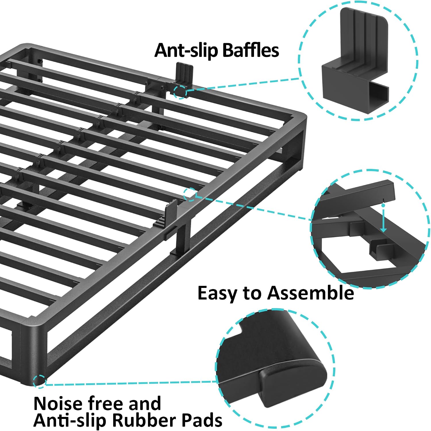 Firpeesy 6 Inch King Bed Frame with Round Corner, Heavy Duty 3500 LBS Steel Slats Support with Mattress Slide Stopper, No Box Spring Needed, Noise Free, Easy Assembly
