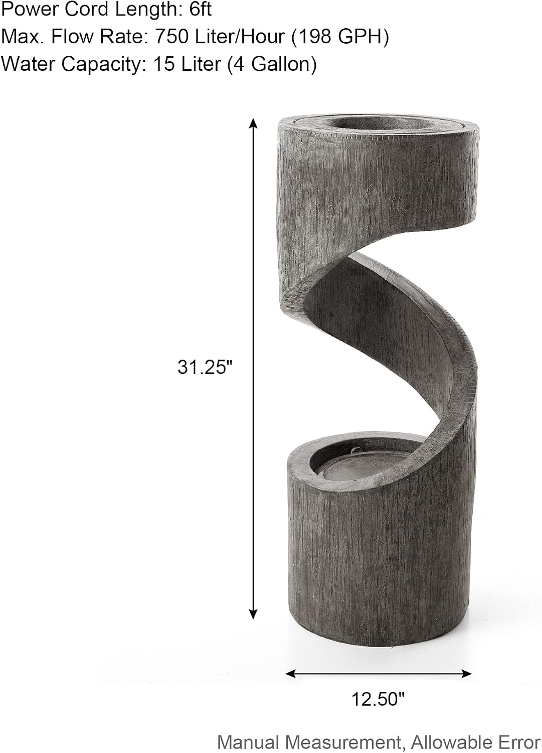 Glitzhome Outdoor Water Fountain with LED Light, Spiral Outdoor Fountain Waterfall with Stone Planter, Modern Curved Freestanding Fountain Water Feature for Garden Patio Backyard, 31.3' H
