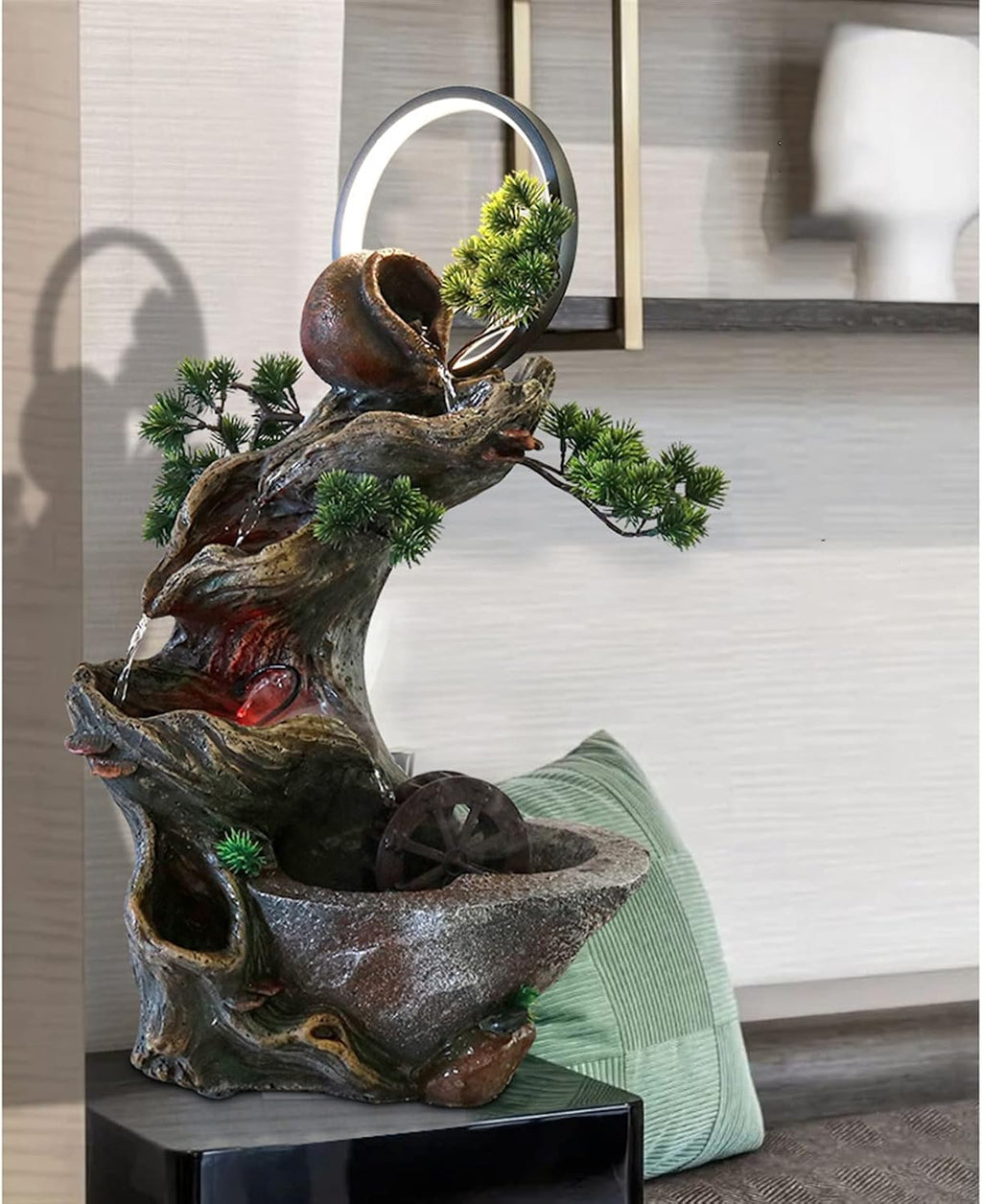 Indoor Water Fountain Tabletop Fountains Desktop Landscape Ornaments with Aperture Office Micro Landscape Landscaping Small Rockery Flowing Water Fountain Home Decoration Meditation Fountain