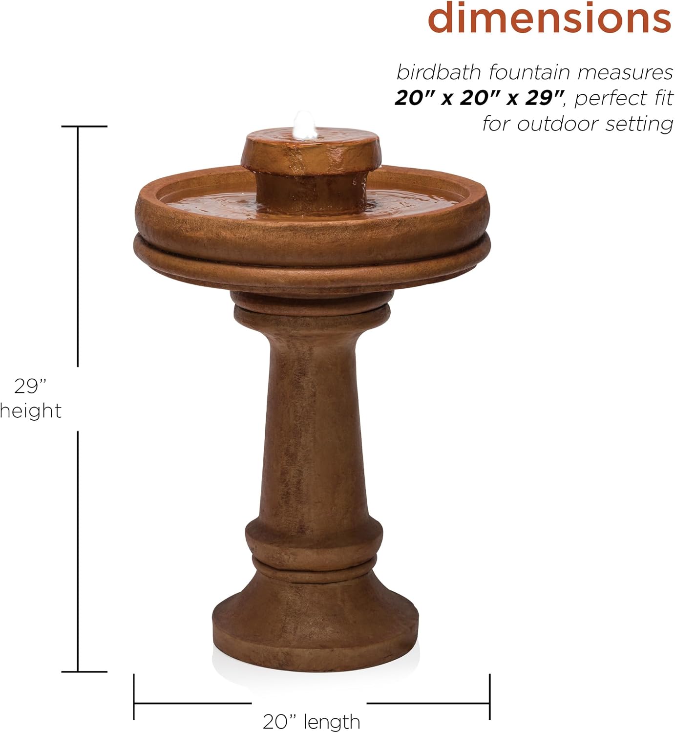 Alpine Corporation TZL202 Outdoor Floor Vintage Pedestal Water Fountain with Bird Bath and LED Lights, 29', Brown