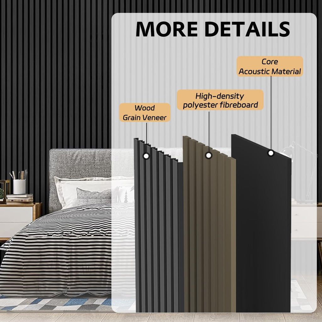 RITOLLO 4 Pack Wood Panels for Wall, 92.5'×12.6' Wood Slat Acoustic Panels for Wall, Soundproof Panels, 3D Fluted Panels for Interior Wall Decor (Black)