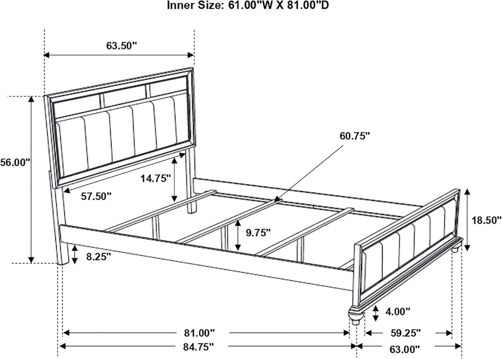 Coaster Home Furnishings Barzini Modern Classic 5-Piece Bedroom Set Leatherette Upholstered Queen Size Panel Bed Frame 56-inch Headboard White 205891Q-S5