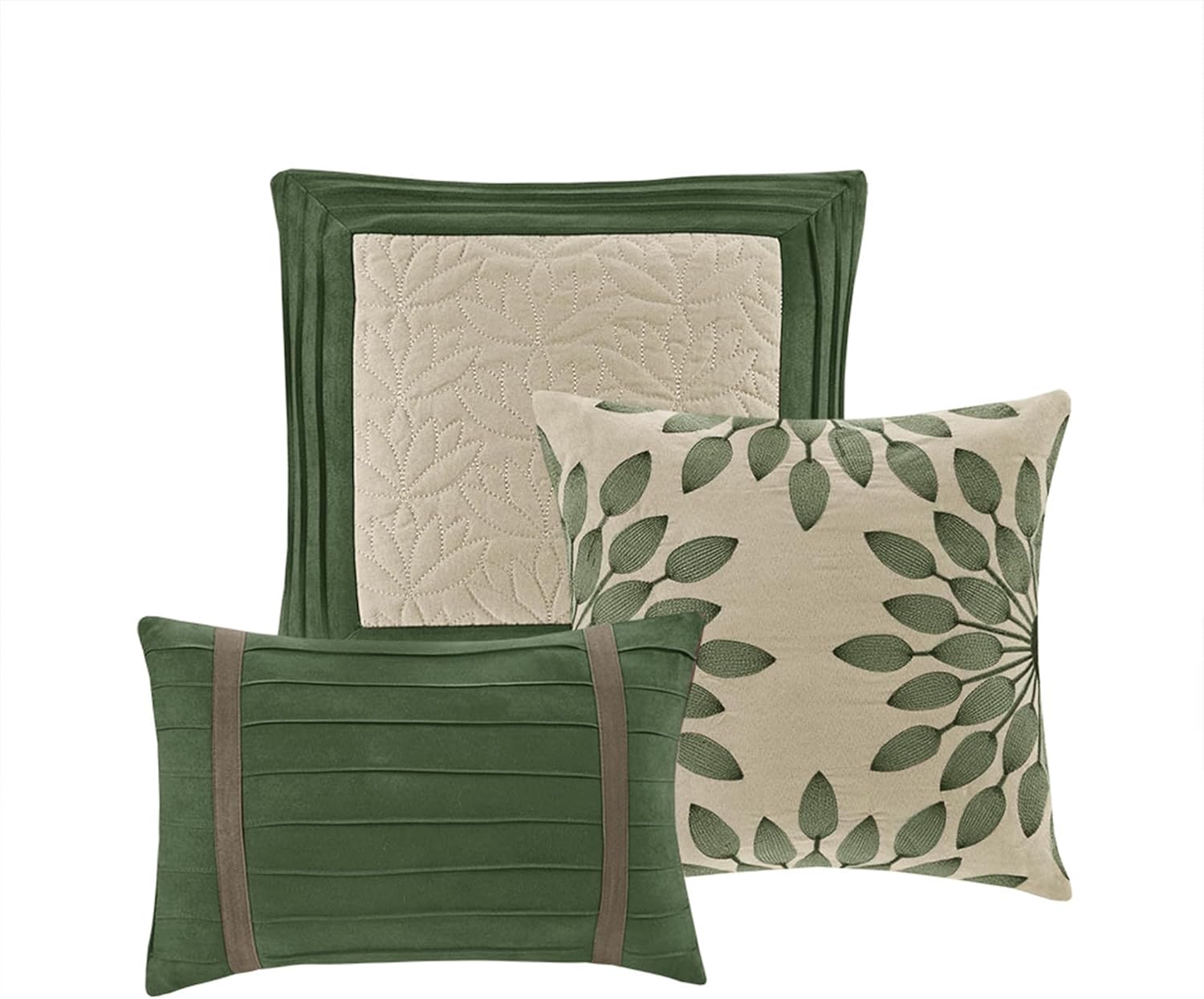 Madison Park Cozy Comforter Set-Luxury Faux Suede Design, Striped Accent, All Season Down Alternative Bedding, Matching Shams, Decorative Pillow, Green, California King (104 in x 92 in)